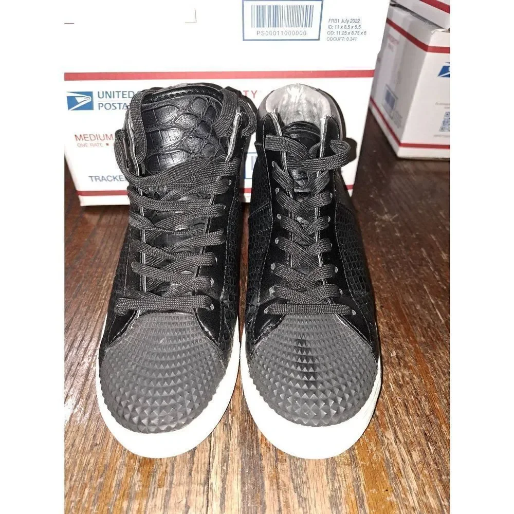 Size 8 Madden Girl Supastud Black Leather High Top Sneaker Athletic Casual Shoes